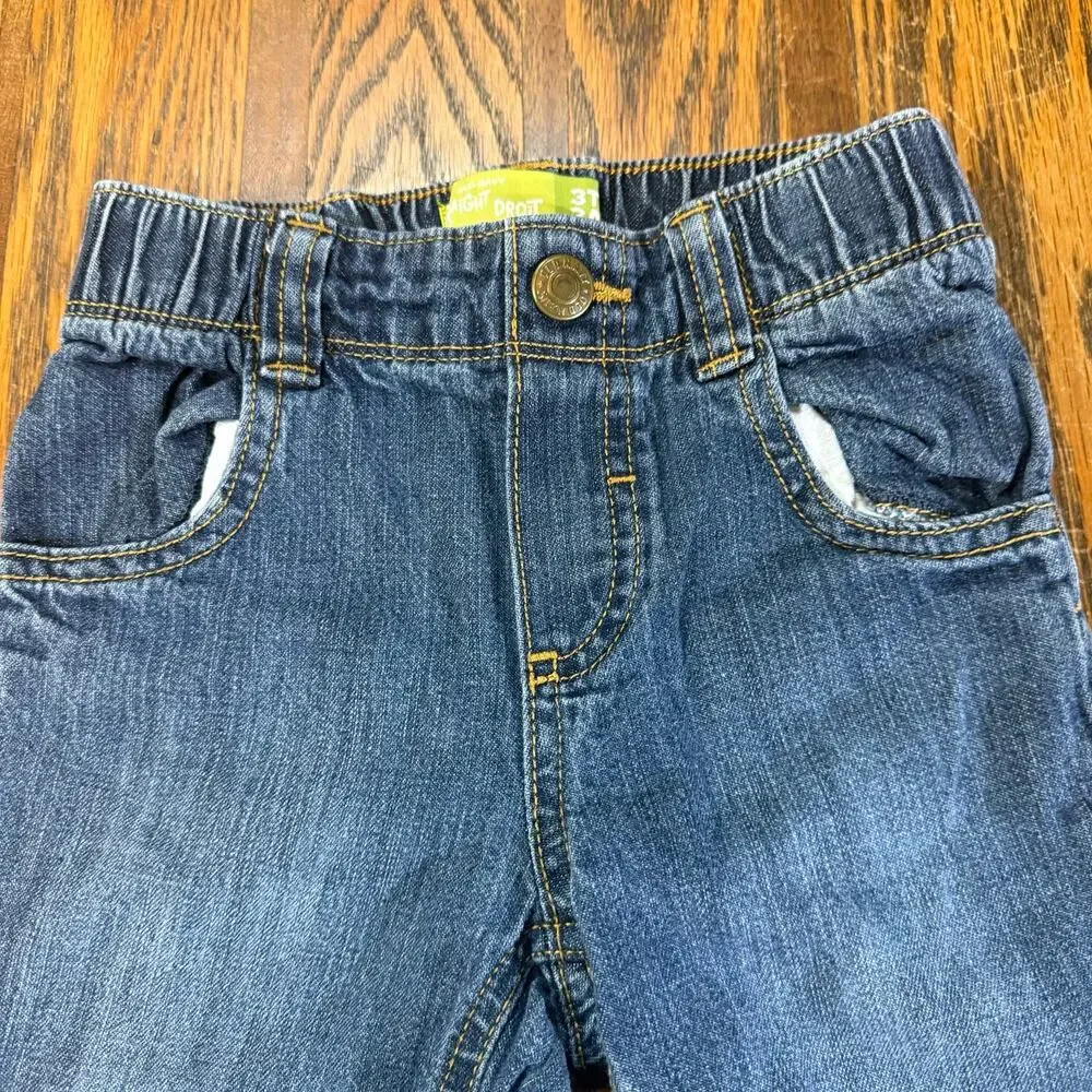 Old Navy 3T Blue Denim Jeans Elastic Waist Adjustable Button Toddler Boys Pants